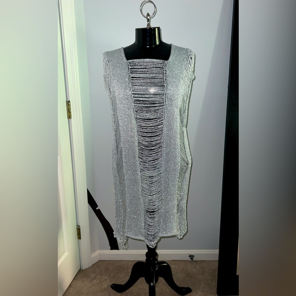 NWOT. Silver, distressed sweater dress